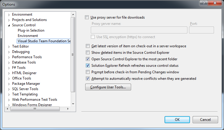 VS2012 Source Control Settings